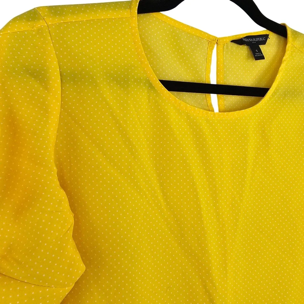 Banana Republic Yellow Polka Dot Puff Sleeve‎ Blouse Women's Small Top